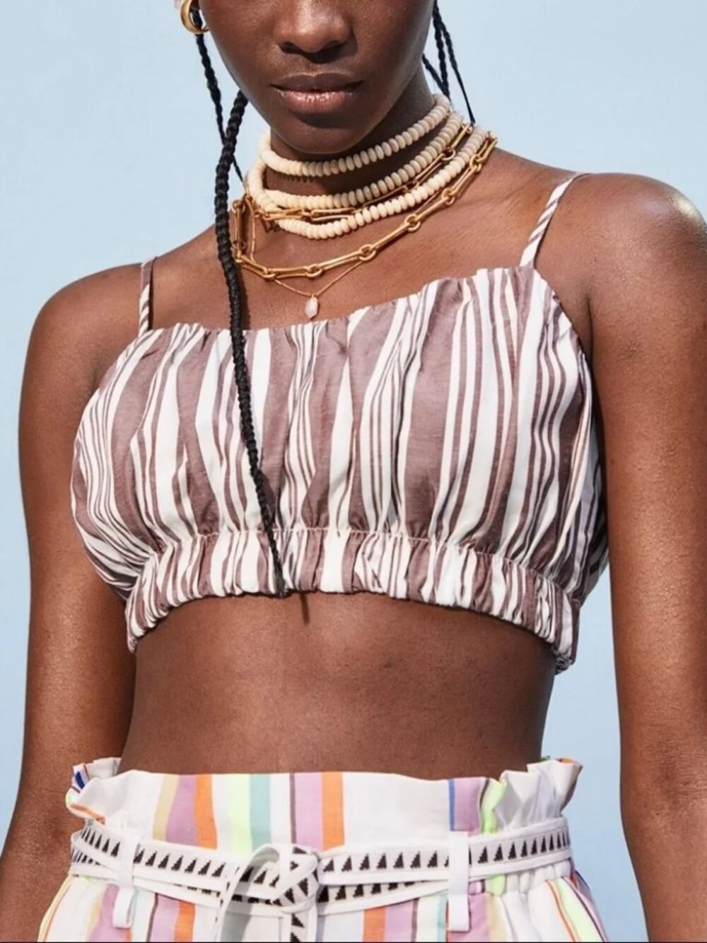 Lemlem x H&M Crop Top Lyocell Linen Brown White Striped Tank Top NWT L